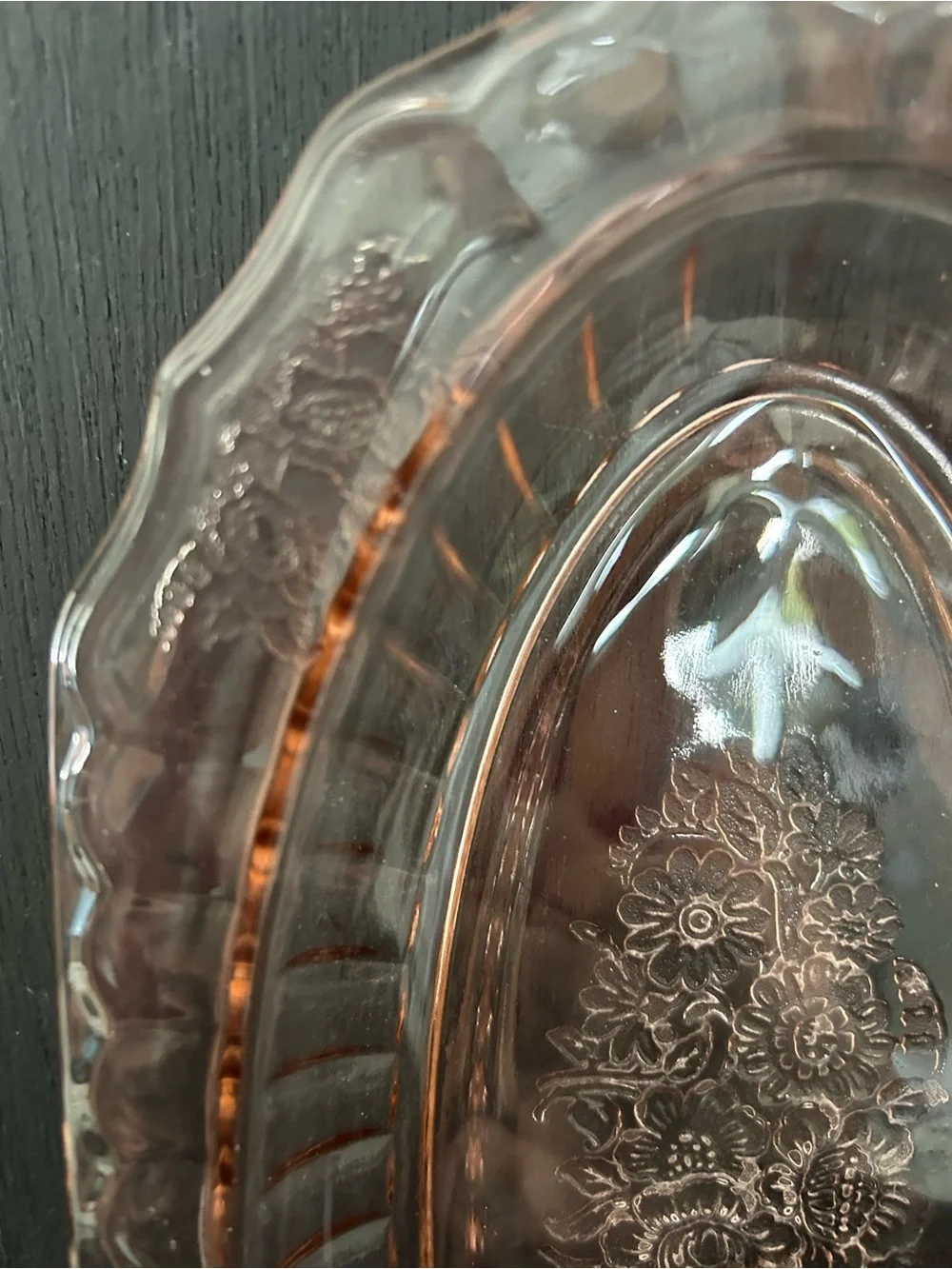 Anchor Hocking Pink Open Rose Depression Glass Relish/Celery Dish Vintage